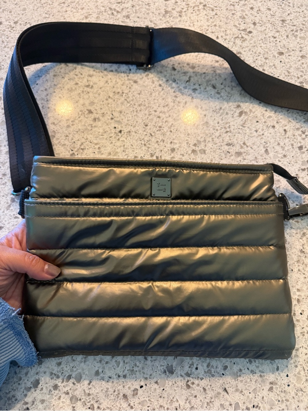THINK ROYLN Dark Grey Metallic Quilted Crossbody Bag